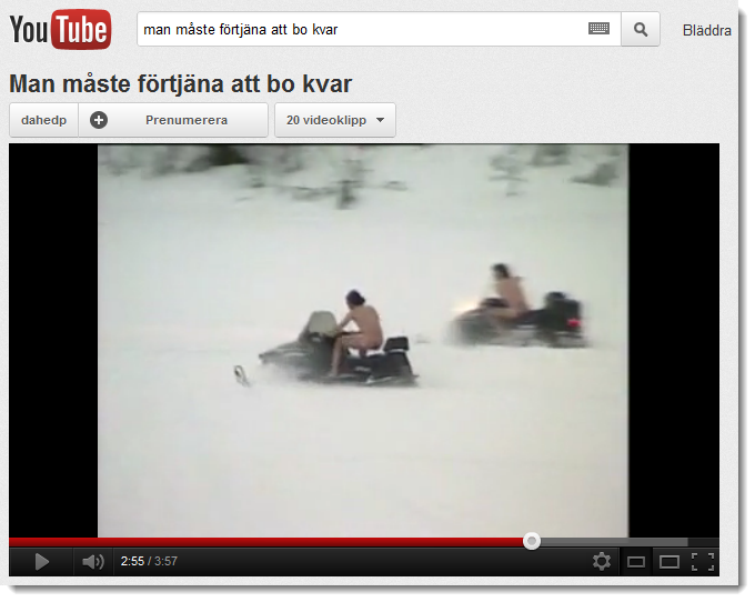 Youtubevideo där två män kör snöskoter nakna