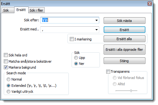 Sök- och ersätt-funktionen i Notepad++ klarar vissa koder. "\r\n" betyder ny rad i textfiler i Windows.
