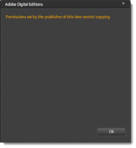 Felmeddelande i Adobe Digital Editions: "Permissions set by the publisher of this item restrict copying"